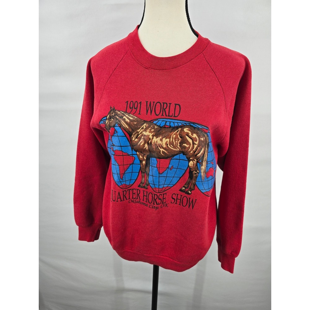 Vintage 1991 World Quarter Horse Show Sweatshirt Red Fruit of the Loom Large USA
